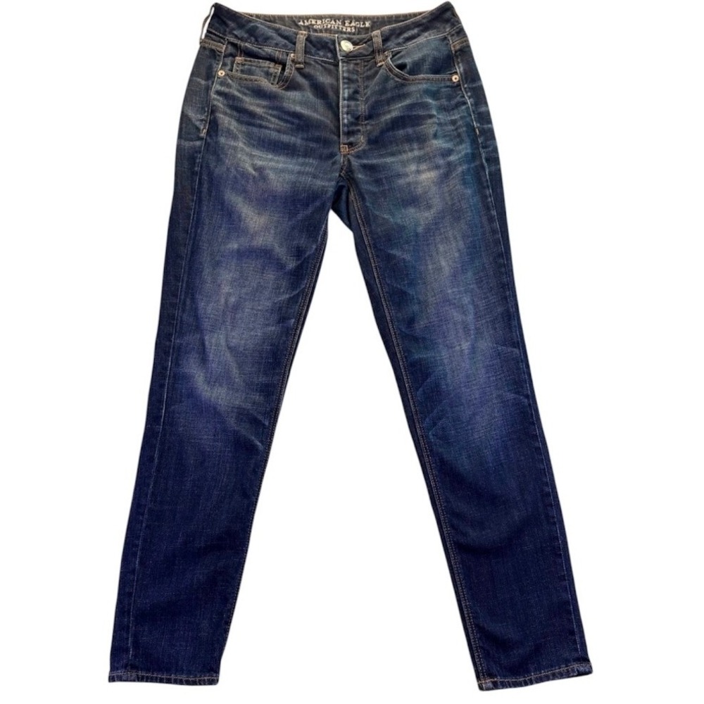 American Eagle Tomgirl Jeans Women's 4 Regular Dark Wash Stretch Tapered Denim